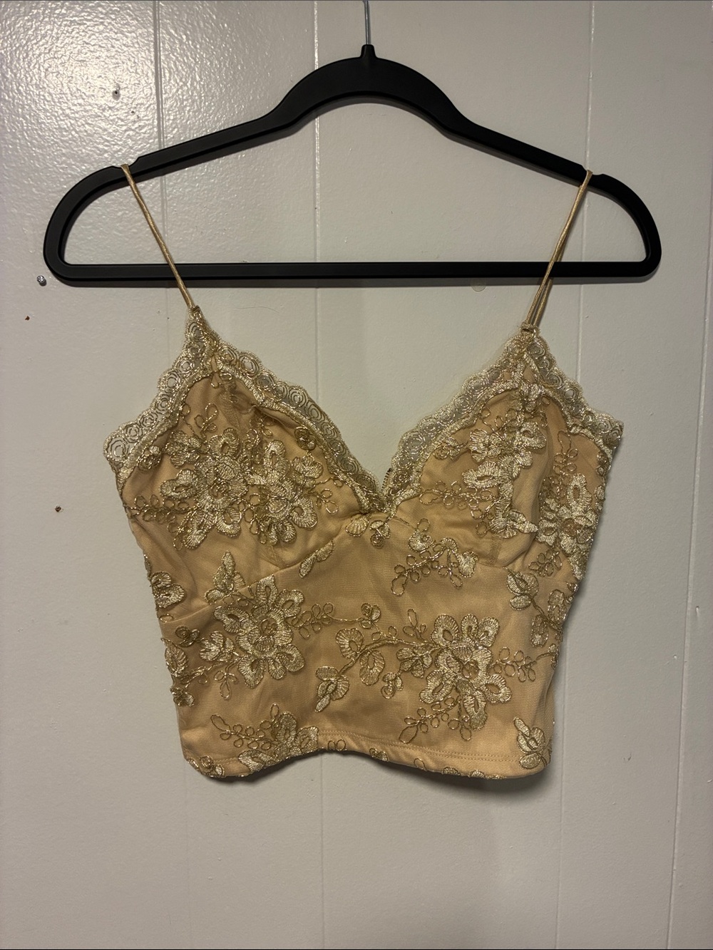 Charlotte Russe Gold Lace-Embellished Satin Bandeau Cami
